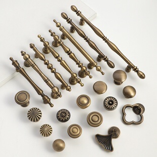 法式中古风黄铜柜门拉手古铜色南洋风衣柜橱柜柜子抽屉美式门把手