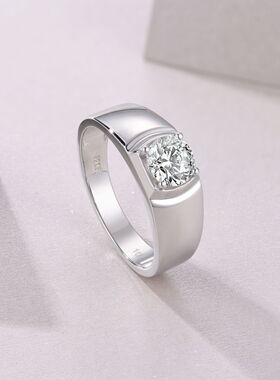男戒s925纯银镶嵌培育钻石戒指时尚订婚结婚男士女士戒指情侣对戒