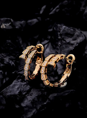 925纯银宝家蛇骨耳圈满钻精致闪耀水钻轻奢法式潮流时尚设计感耳