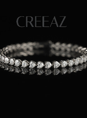 欧美日韩高奢爱心网球链手链欧美跨境4/5mm人工培育钻石s925镀K金