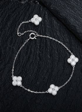 闪亮s925纯银四叶草莫桑石轻奢高端小众ins风手饰百搭新潮手链