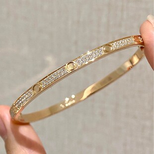 顶奢CNC高精工厚镀18K金贵妃镯女满天星手镯K金厚镀窄版螺丝卡扣