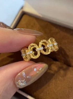 纯银s925圆环排钻戒指简约时尚通勤气质轻奢小众首饰