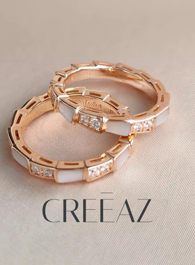 CREEAZ高精工CNC厚镀18K金贝母间满钻轻奢情侣对戒指环