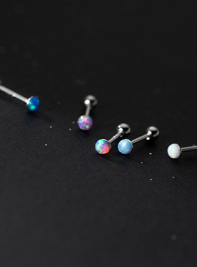 极光s925银合成欧泊螺纹耳钉女日韩风简约小巧气质耳饰