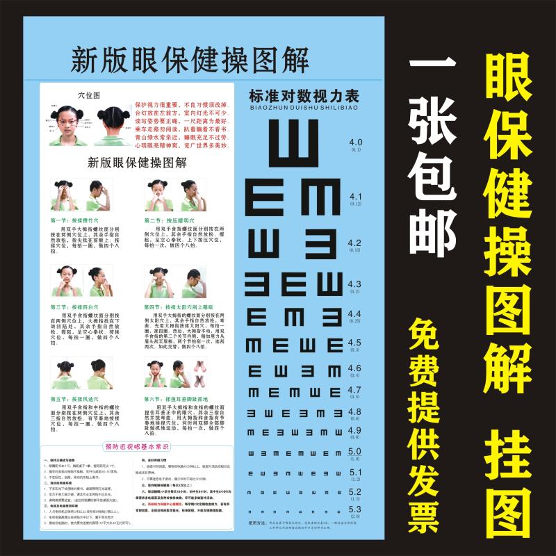 标准对数视力表儿童测试挂图幼儿园班级布置眼睛保健操海报贴画