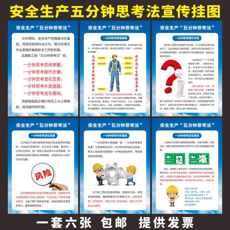 安全生产五分钟思考法挂图海报消防宣传进企业工厂车间展板墙贴画