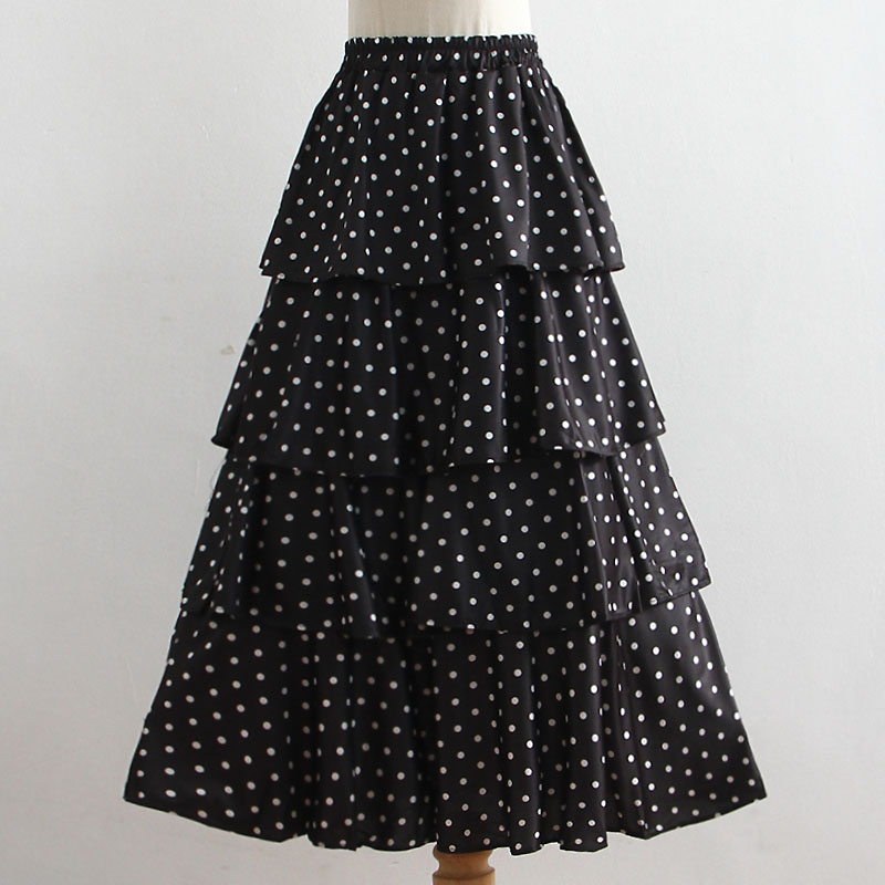 春秋季新款女装高腰波点半身裙女裙子百搭显瘦中长款a字型蛋糕裙