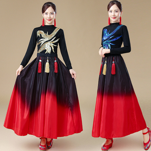 金色珠片民族风中国脊梁舞蹈服古典书简舞演出服中国风广场舞服饰