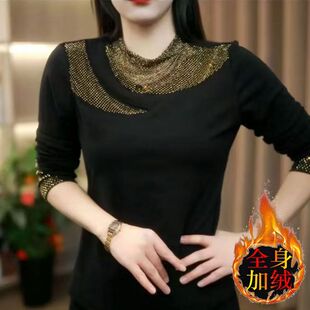 冬季新款保暖加绒打底洋气T恤女人味显瘦百搭小衫气质修身上衣潮