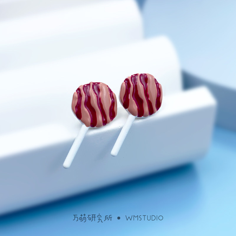 创意趣味棒棒糖s925纯银耳钉原创设计可爱甜美无耳洞耳夹个性饰品