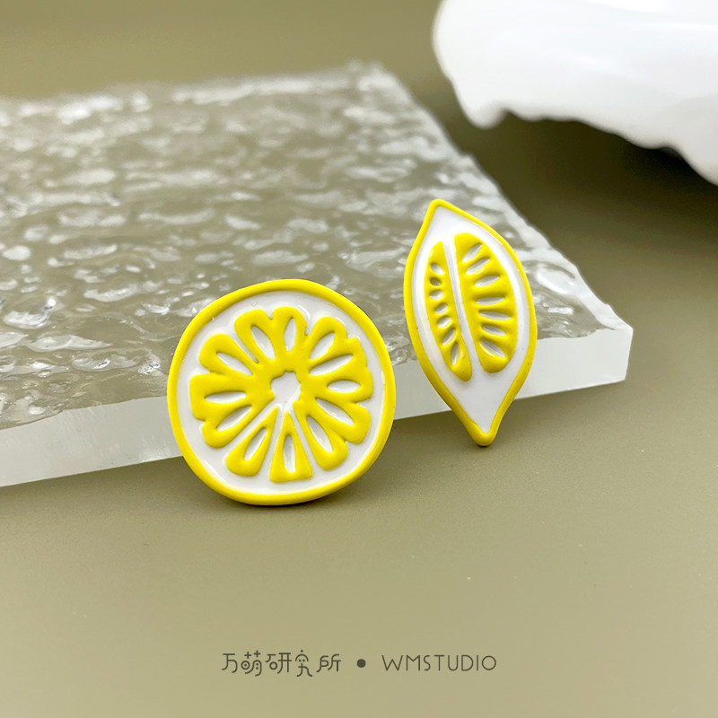 柠檬不对称耳钉水果清新黄色大号滴油耳饰无耳洞夹原创设计银耳针,饰品/流行首饰/时尚饰品新,耳钉,淘宝优惠券,粉丝福利购,淘宝优惠卷