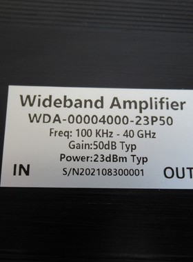 WDA-00004000-23P50 100KHz-40GHz 50dB 23dBm 射频超宽带放大器
