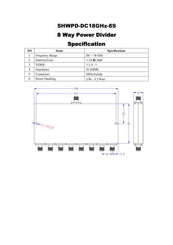 DC-18GHz0.5WSMA母电阻式功分器