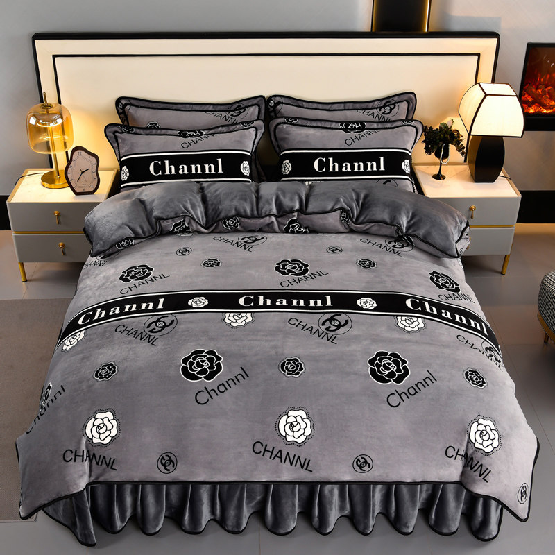 床裙款四件套金貂绒简约防静电