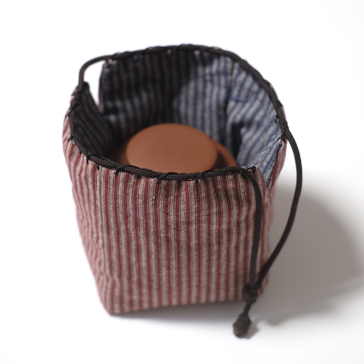 红蓝茶杯袋纯棉条纹纯手工田园风