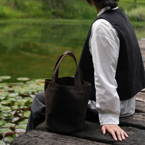 柞丝水桶包新中式纯手工复古原创