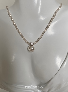 回馈!简约经典通体纯银进口正圆强光施家珍珠法式气质锁骨链项链