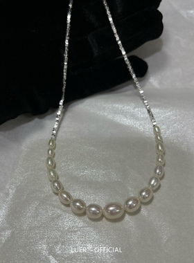 通体纯银碎银子！天然淡水小米珠版！法式轻奢渐变珍珠项链锁骨链