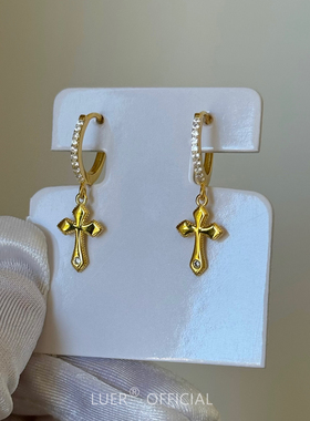 回馈!精工!chic镶钻十字架!通体S925银质感轻奢耳扣耳环百搭mini