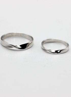 luer 简单爱 925银镀白金光面交错情侣闺蜜基友戒指对戒