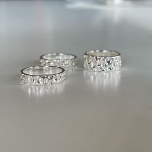 鹿尔饰物 白银版 原创 光彩四溢 捶打工艺通体925纯银闭口戒指