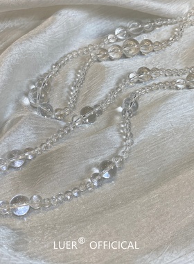 LUER定制 法式时髦 天然白水晶圆珠间隔珠锁骨链纯银项链