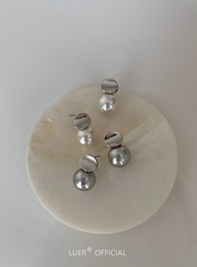 回馈!chic简约曲面亮片进口施家珍珠通体S925银气质耳钉通勤耳环