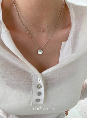 鹿尔通体纯银圆牌双层重工项链