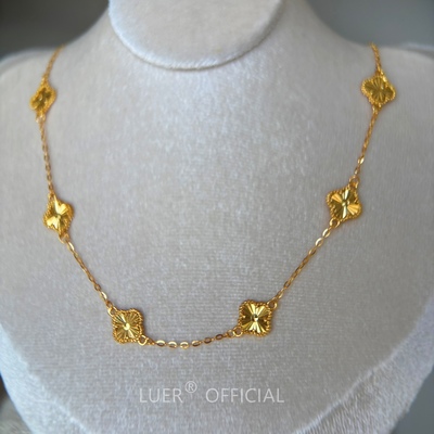 精工!敲闪!镭射四叶草满天星通体纯银镀金轻奢气质百搭锁骨链项链