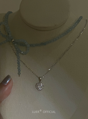 回馈!细版!通体纯银进口锆石镶钻爱心气质项链精致百搭锁骨链轻奢
