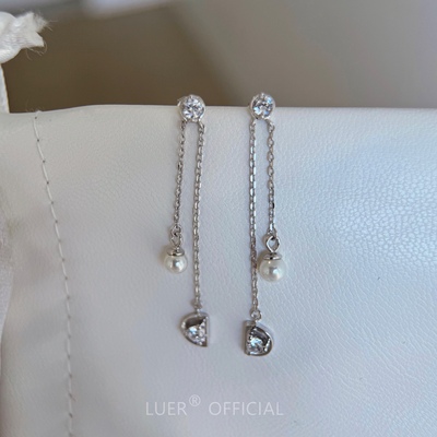 回馈!通体S925纯银精致小巧镶钻流苏珍珠耳钉高级感百搭时髦耳环