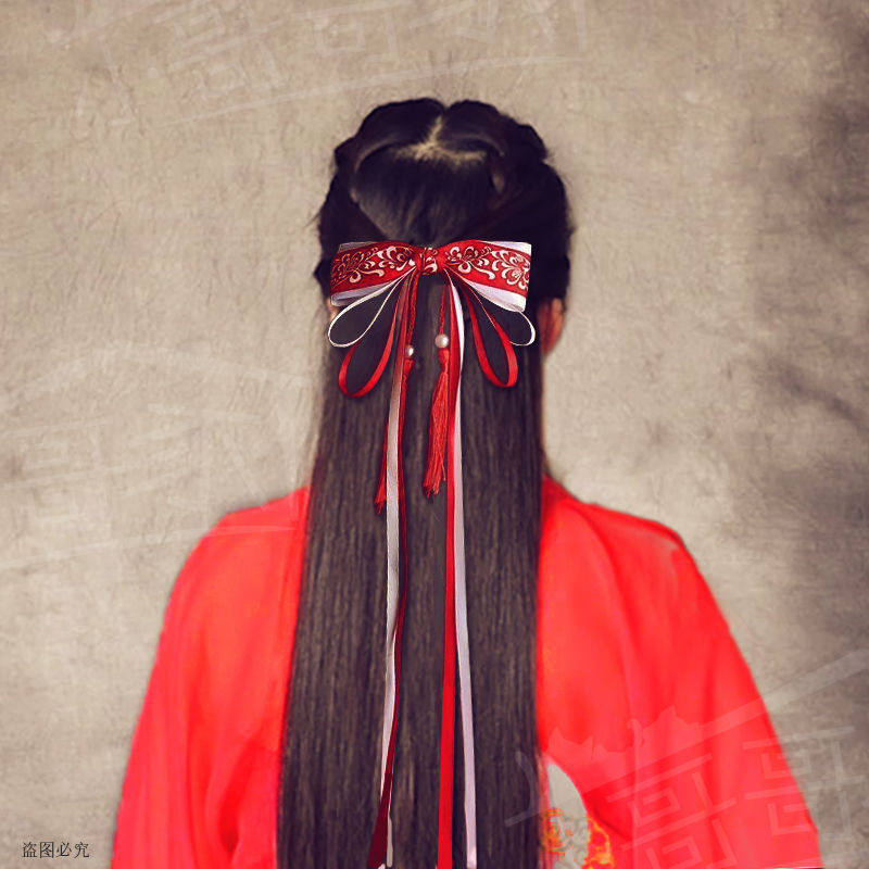 儿童古风飘带汉服流苏清新古代发饰青花瓷头饰品发夹发带地毯货源