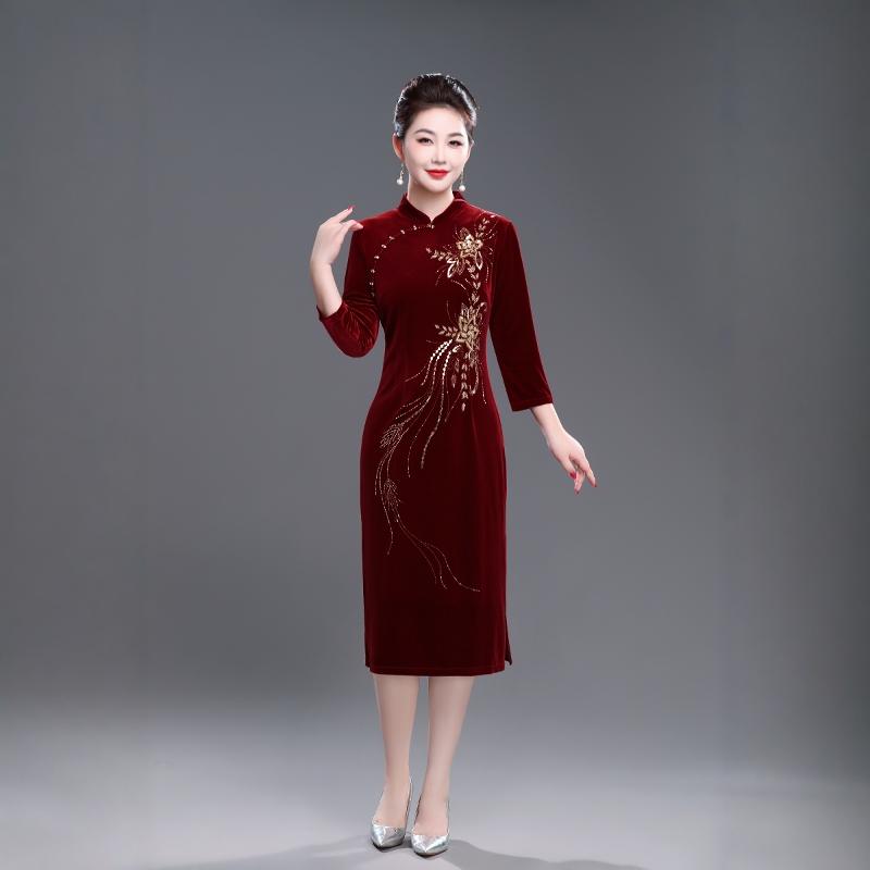 宸妙艳金丝绒婚宴装旗袍