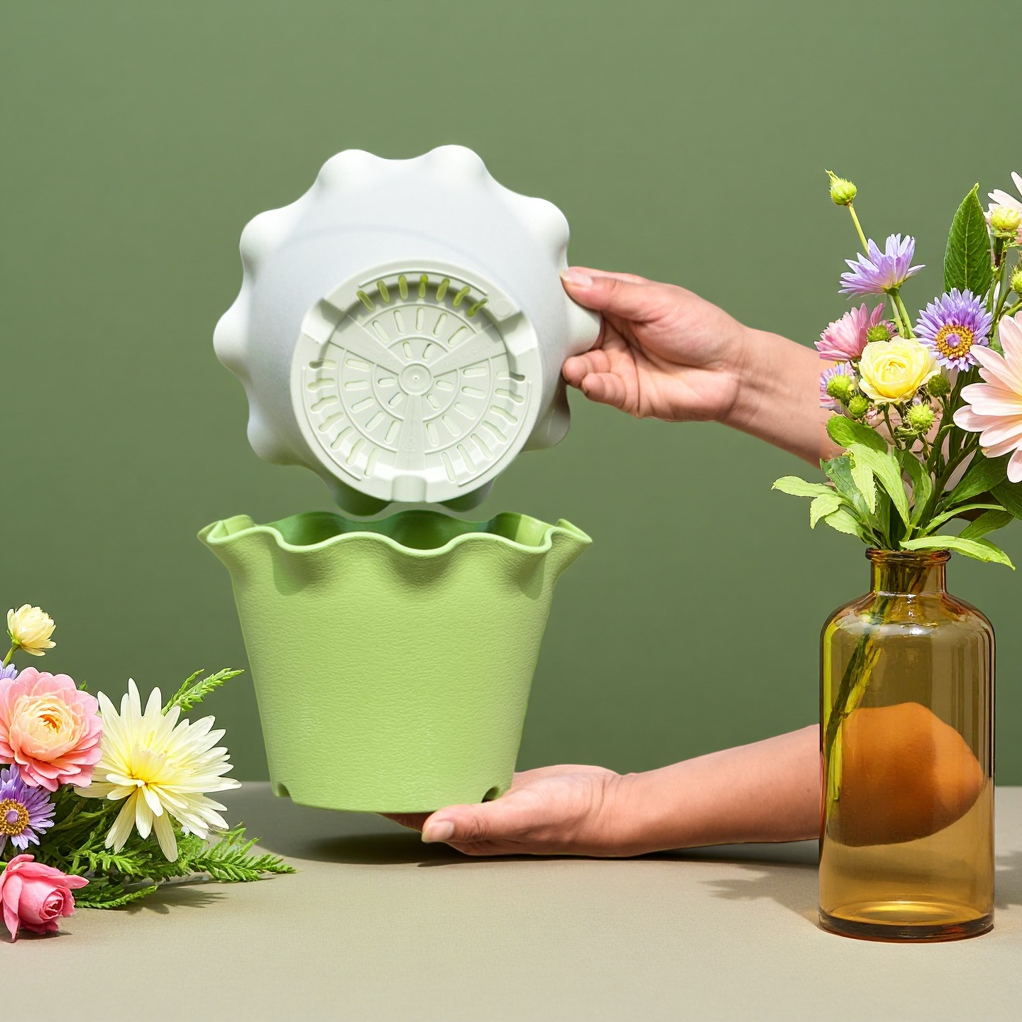 加厚款荷叶边树脂花盆塑料阳台高颜值透气控根新款大号塑料精致盆