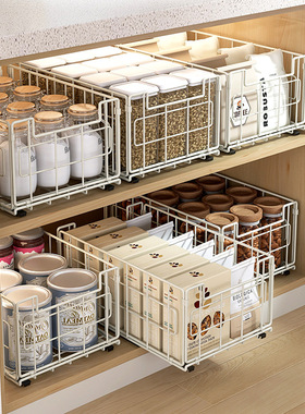 折叠置物架多功能抽拉式免打孔可伸缩橱柜厨房台面置物架