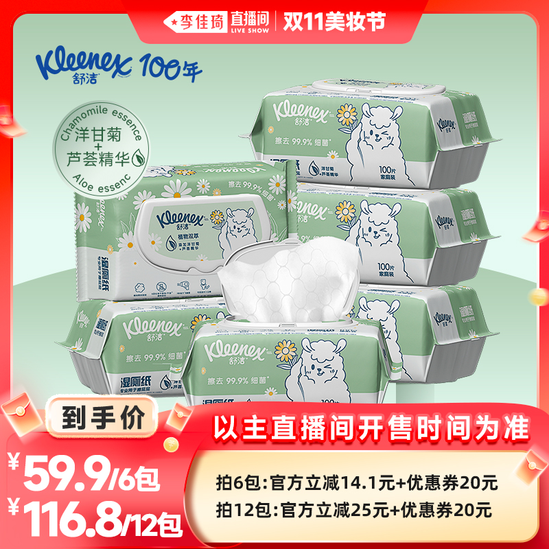 舒洁植物双萃湿厕纸100抽*6包