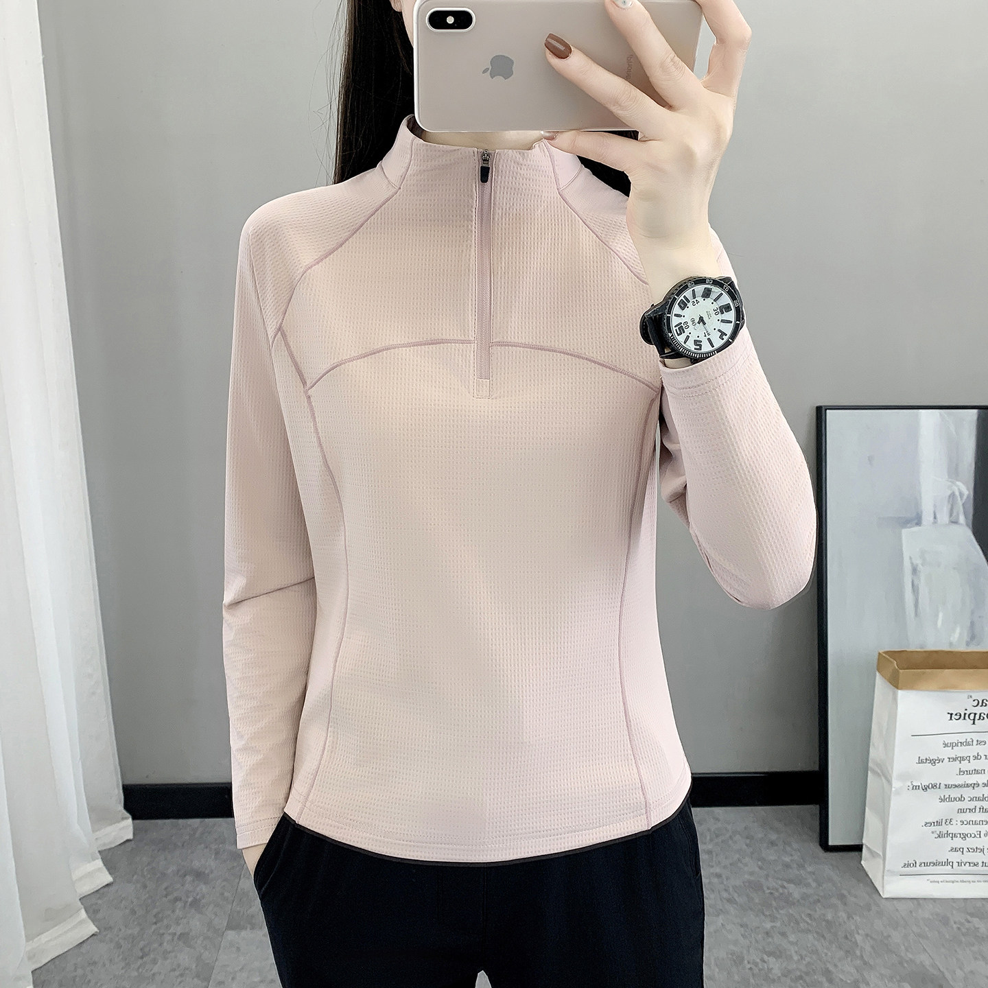 春夏速干衣女2026新款透气快干立领长袖t恤运动徒步户外薄款上衣