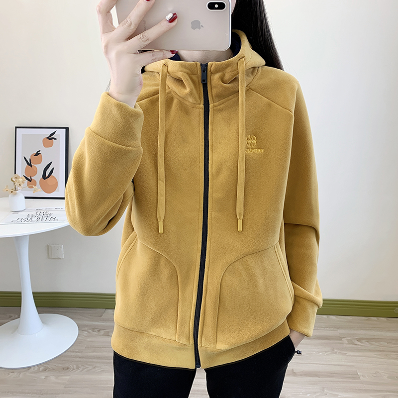连帽奥粒绒女秋冬开衫卫衣抓绒衣