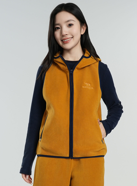 运动马甲抓绒衣女秋冬季防风保暖连帽休闲双面奥粒绒背心跑步套装