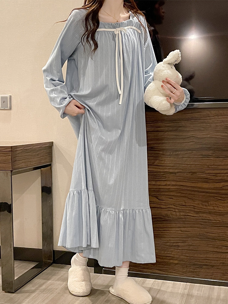 여성용 잠옷 봄 가을 겨울 순면 달콤하고 부드러운 헐렁한 긴 임산부 복장 잠옷 여성용 홈웨어