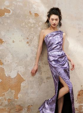 之既official斜肩礼服小众高级敬酒服个性新娘afterparty晚宴礼服