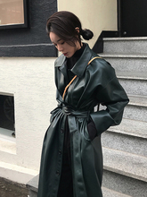 新款 皮衣女宽松显瘦系带PU皮风衣外套2022春秋装 长款 帅气超酷个性