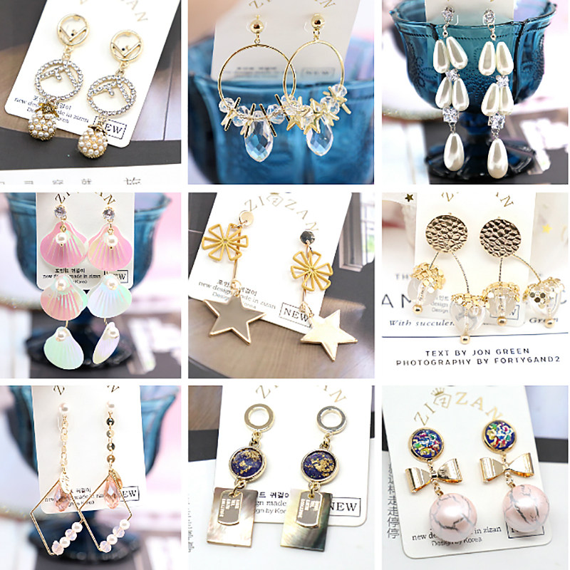 韩版时尚个性休闲串珠锆钻流苏耳环花卉绢纱圆形配饰品亚克力耳坠