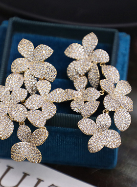 夕瑶欧美同款金色花朵重工耳环