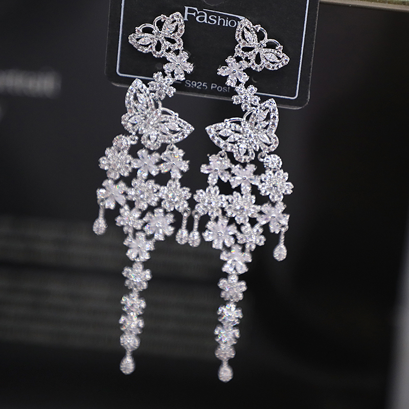 重工微镶花蝴蝶银针经典欧美耳环