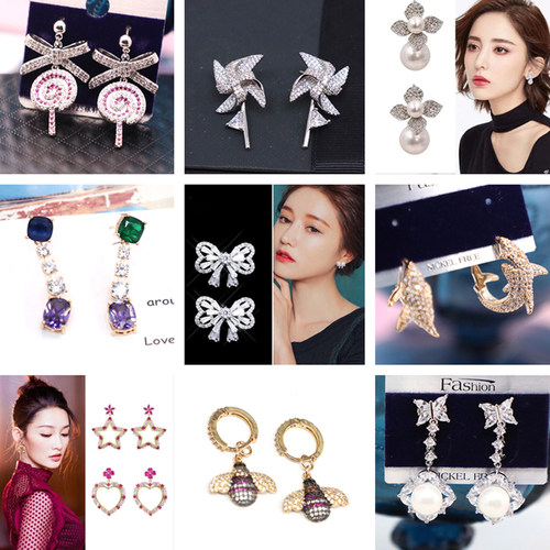 欧美风花卉水晶小尺寸饰品耳环