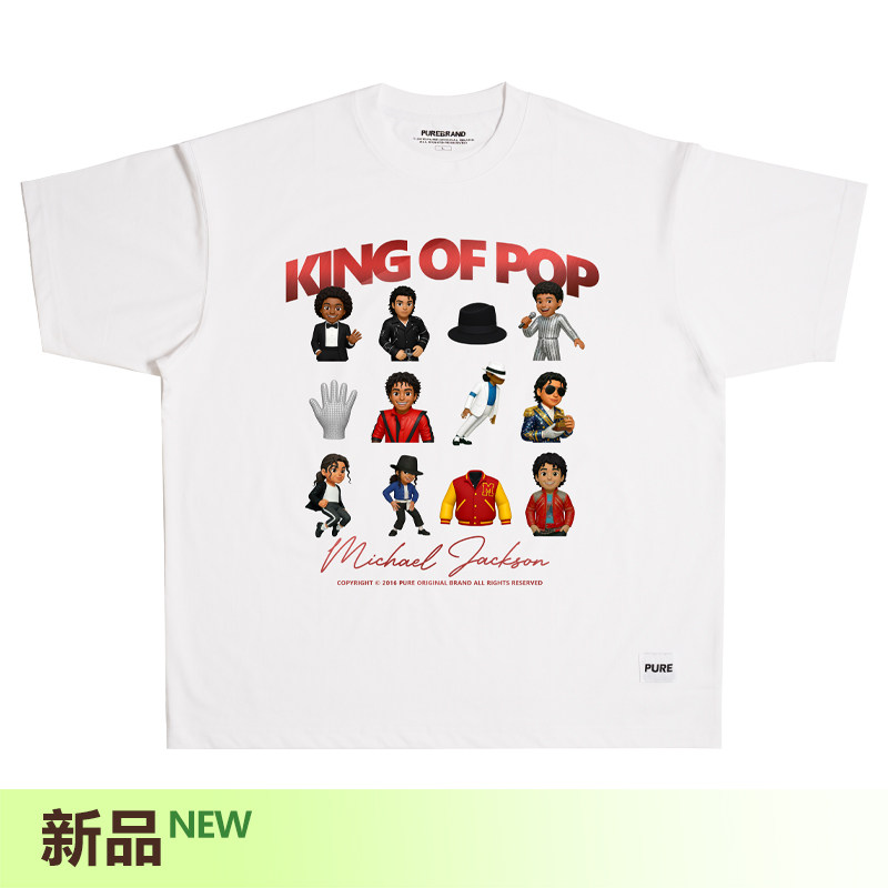 PURE迈克尔Michael Jackson原创T恤小领口不变形圆领宽松复古卡通