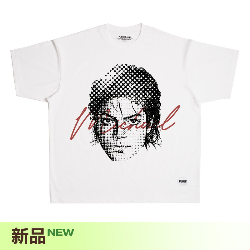PURE迈克尔Michael Jackson原创T恤小领口不变形圆领波点插画宽松