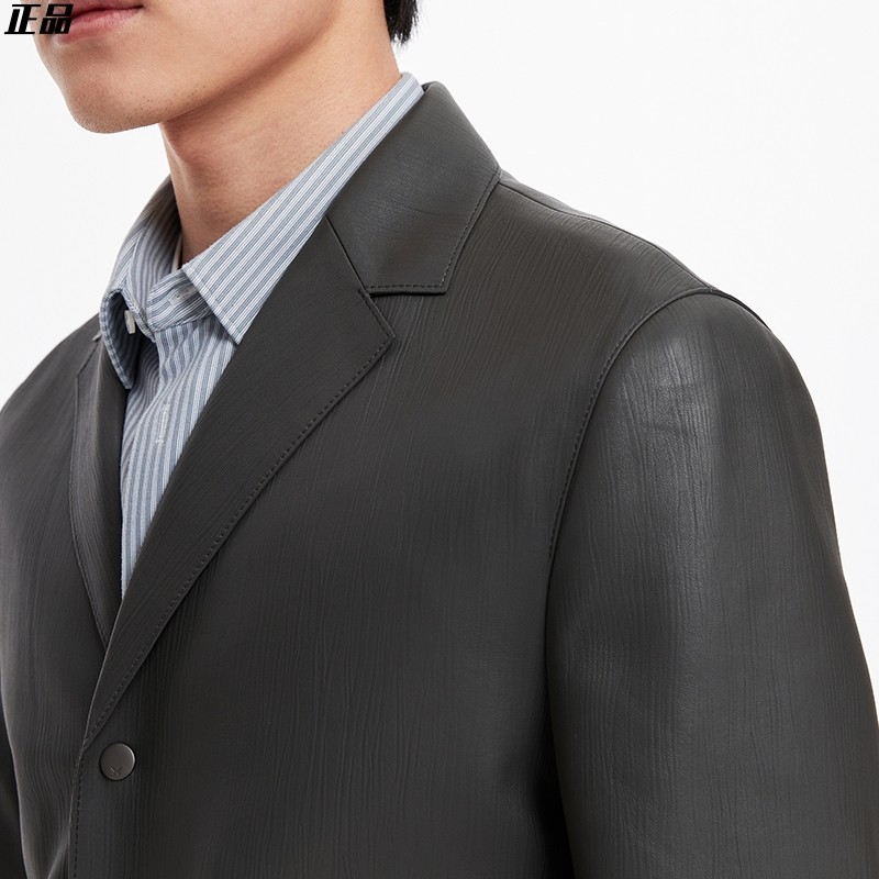 HN1C40627秋冬九牧王23男装休闲商务HN1C40617翻领羊皮真皮皮衣
